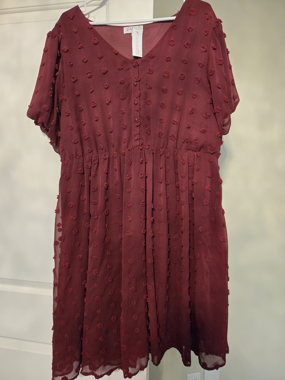 Polagram Wine-Red Textured V-Neck Dress